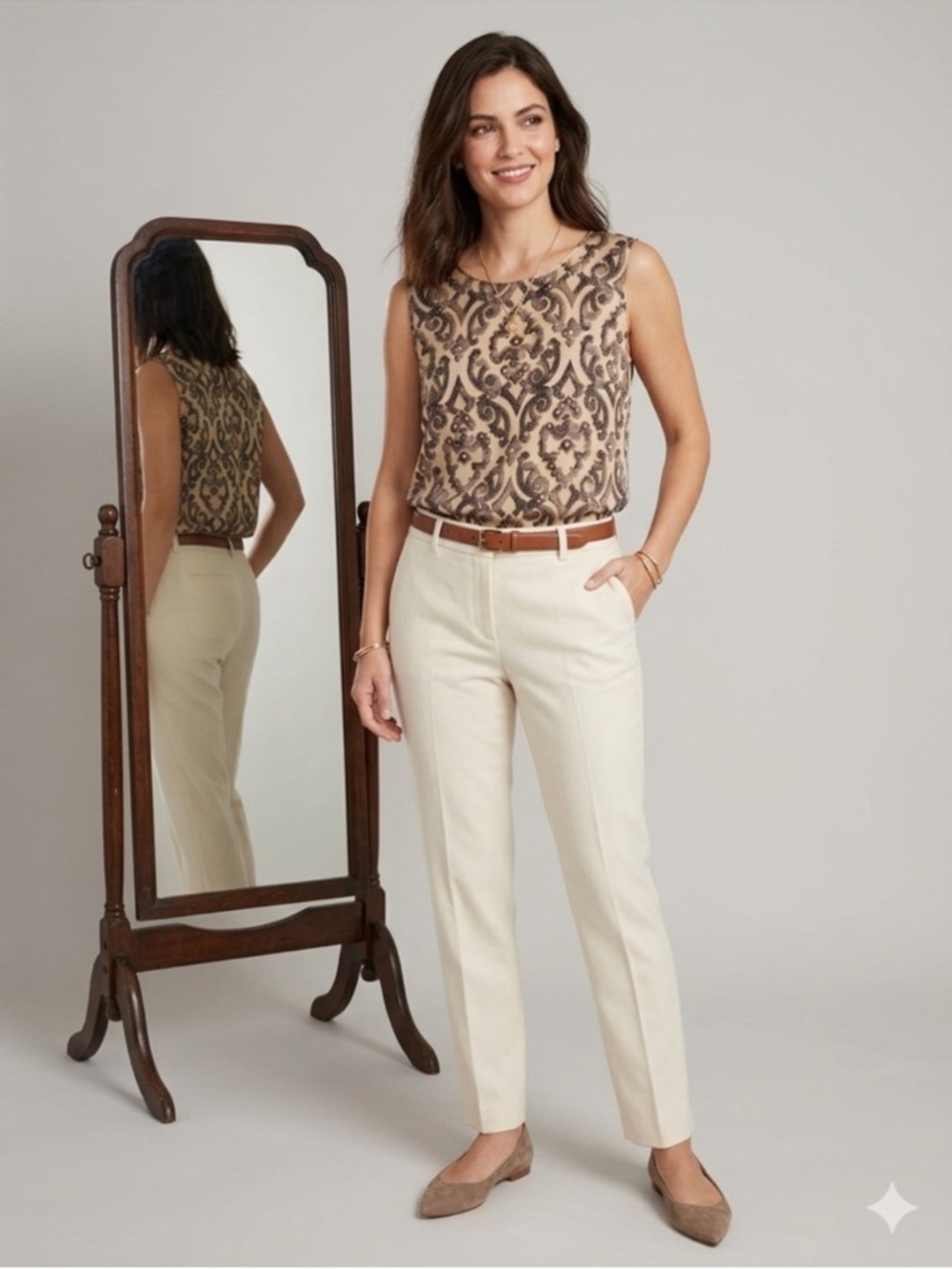Vintage ESCADA Baroque Print Tank Top Neutral Brown Sz 44 (US 14) 100% Silk Y2K - Picture 10 of 10